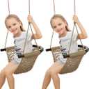 Hand-Knitting Toddler Swing, Swing Seat for Kids with Adjustable Ropes, Little tikes Swings Set, for Outdoor Indoor, Playground, Backyard (Brown-2 Pack)