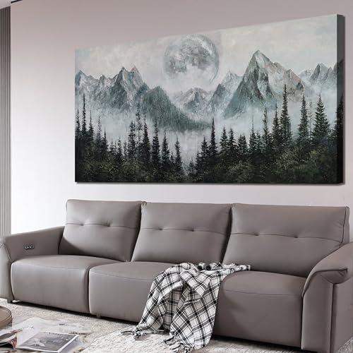 Canvas Wall Art Decor Black and White Wall Art Decor Art Work for Wall Decor Foggy Forest Wall Decorations Large Mountain Wall Art for Living Room Art Work for Home Ofiice Bedroom Decor 29 "x 58"