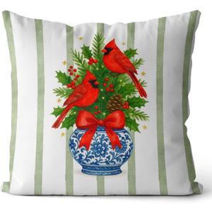 Chinoiserie Christmas Cardinal Pillow Covers 18x18, Cardinal Lovers Gifts, Grandmillennial Christmas Red Bow Bird Tree Decorative Pillow Covers for Home Couch Living Room Bedroom (Color-13)