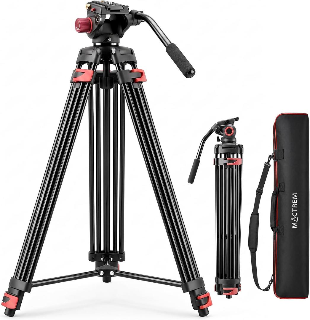 Mactrem 82"/210cm Fluid Head Tripod - Heavy Duty Video Tripod for Camera