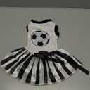 Petitebella Soccer Dog Dress with Striped Tutu Skirt Cute Pet Apparel with Football Graphic Soft Puppy Summer Clothes for Small Medium Dogs Sports Fan Outfit for Parties White/Stripes Small