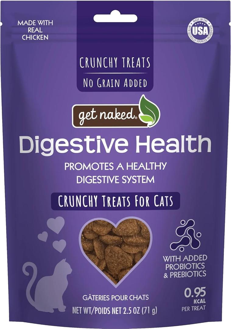 Get Naked Digestive Health Crunchy Cat Treats 6oz - Chicken Flavor, Grain-Free Cat Probiotics for Indoor Cats, Supports Healthy Digestion, Dental Health & Immunity, Made in The USA (EXP 03/30/27)