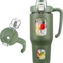 32oz Glass Tumbler with Straw Handle and 2-IN-1 Sip & Spout Lid, Reusable Iced Coffee Cup for Smoothie, Matcha, Leakproof Glass Water Bottle with Straw and Silicone Sleeve, BPA Free-Olive