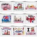 9 Pcs London Cosmetic Bag New York Souvenir Zipper Pouch Los Angeles Souvenir Gifts Italy Paris Broadway Alaska Makeup Purse for Girls Women Traveler Birthday Christmas Party Favors