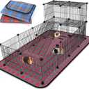 FHTONGE Extra Large Guinea Pig Cage Loft with 2 Waterproof Bedding, DIY Expandable Guinea Pig Playpen with Mat, Modular Small Animal Playpen with Mat for Rat Hamster Chinchilla Bunny (24x C&C Panels)
