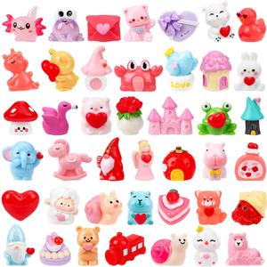56Pcs Valentine's Day Miniature Figurines 56 Style Valentines Mini Small Resin Figurines with Love Heart Animals and Little Ducks for Valentines Party Gifts Dollhouse Fairy Garden Landscape Home Decor