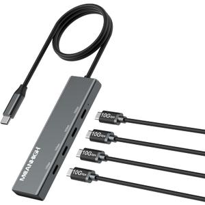 USB C Hub 10Gbps, 4 Ports USB 3.2 Adapter with 4 USB-C 3.2 Ports, 100W Power Delivery, High Speed Multiport Splitter Compatible with MacBook Pro/Air, iMac, iPad Pro, iPhone16