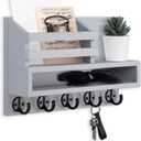 Key and Mail Holder Wall Mount, Key Hanger with Long Storage Box and Key Hooks for Coat, Dog Leash, Home Decor Rack, House Accessories, Entry Way Organizer (Standard - 11.8 Inch, Gray)