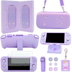 GUTIAL Accessories Bundle for Nintendo Switch Lite - Cute Kawaii NS Lite Accessories kit for Grils Boys Kids with Carrying Case, Cartoon Cover Case, Screen Protector, Stand - Purple