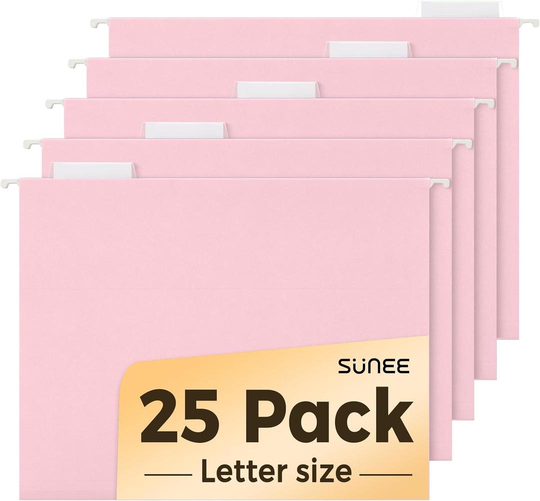 SUNEE 25 Pack Hanging File Folders, Pink Folders, Hanging File Folders Letter Size with 1/5-cut Tabs, Stay Organized for Your Home and Office Bulk File and Documents
