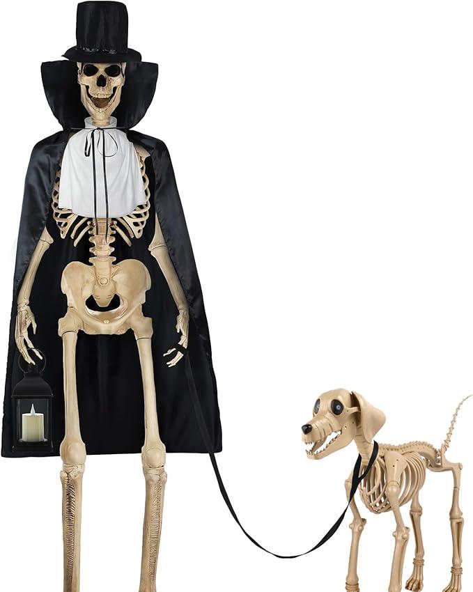 12 ft Giant Sized Skeleton Costume Set Top Hat, White Ruff, Black Cape, Lantern & Dog Leash for 12 ft Tall Halloween Skeleton and Dog, Not Include Skeletons