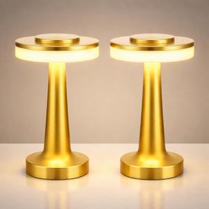Riakrum 2 Pcs LED Portable Cordless Table Lamp with Touch Sensor 3 Color Stepless Dimming Rechargeable Battery up to 15 Hours Cordless Table Light Wireless Lamp for Nursery (Gold)