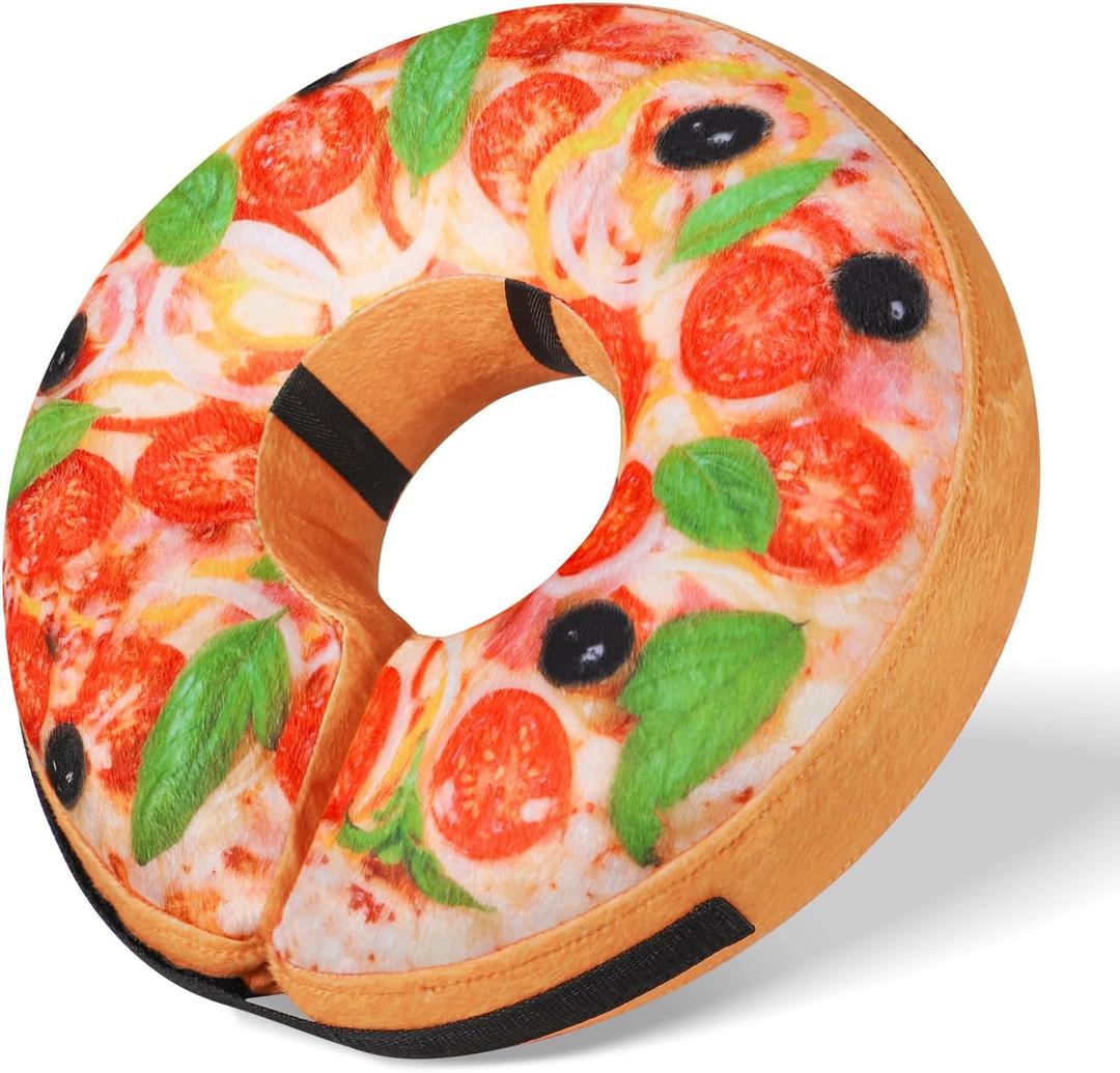 Grand Line Pizza Inflatable Collar for Dog and Cat, Soft Protective Recovery Cone After Surgery, Blow up Pet Donut Collar Cone, E-Collar Alternative Does not Block Vision (Realistic, Medium)