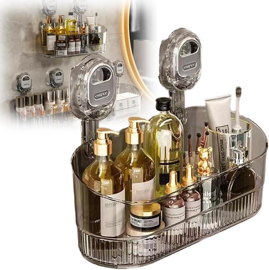 No-Drill Bathroom Suction Storage Box,Large Capacity & Strong Load-Bearing, Removable Shower Basket, Glacier Pattern Suction Cup Shower Caddy Hanging Shower Shelf Organizer (Gray 1pc)