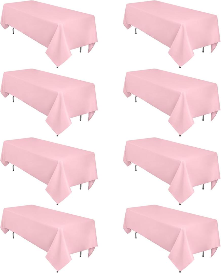 8 Pack Pink Tablecloth 60 x 102 Inch Rectangular for 6 Foot Rectangle Tables, Easter Spring Wrinkle Resistant Pink Table Cloth Washable Polyester Fabric for Holiday Buffet Wedding Party Banquet