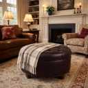 Homepop Home Decor | Button Tufted Faux Leather Round Storage Ottoman | Ottoman with Storage for Living Room & Bedroom (Distressed Brown), 25"D x 25"W x 15"H