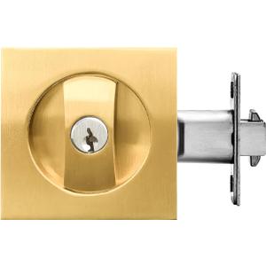 Pocket Door Lock with Key,Privacy Door Hardware Suitable for Bathroom Bedroom etc Recessed 2 Sided, 2 3/8" Backset, Invisible Hardware for 1 3/8 to 2 3/16 Thickness Door (Gold)