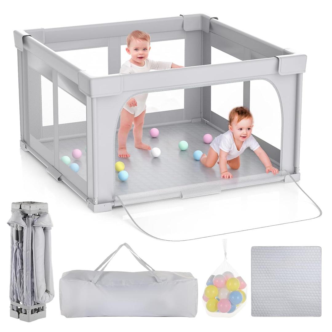 Joyibay Baby Playpen, 47x47 Foldable Playpen with Play Mat, Small Baby Playard, Baby Activity Play Fence Kids Baby Play pen for Babies Toddlers 1-3 Indoor Outdoor