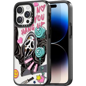 Compatible for iPhone 14 Pro Case Cute Aesthetic - Durable Shockproof 6.6 ft Drop Impact Phone Case Cover with Funny Fashion Scream Skeleton Halloween Horror 6.1" Black