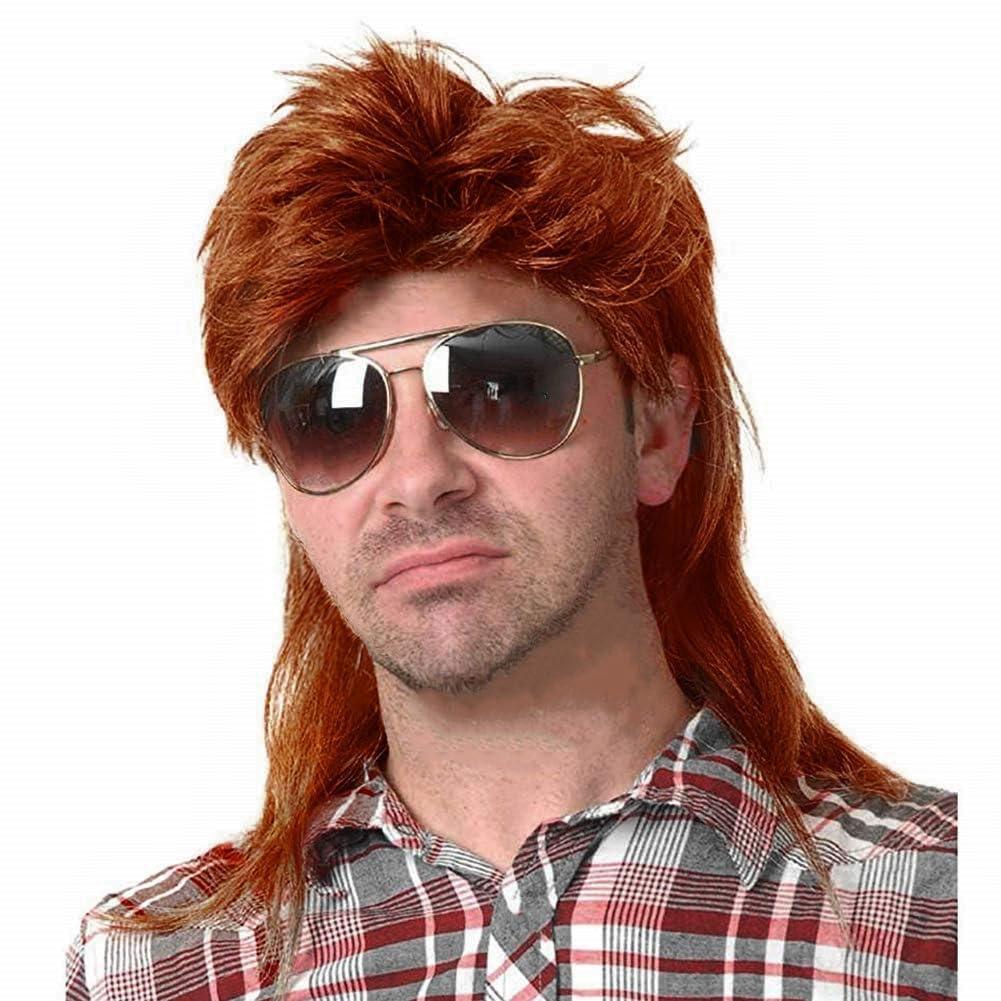 Swiking Orange Mullet Wig for Men Retro 70s 80s Disco Rocker Curly Punk Party Halloween Cosplay Costume Full Wigs (Orange) (Mens Orange)