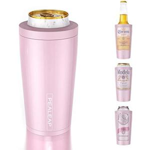 4 in 1 Insulated Slim Can Cooler for 12 OZ Cans and Beer Bottle - Keep 8 Hours Cold, Easy to Hold - Stainless Steel Can Holder, Double Walled Can Insulator for Hard Seltzer and More (Blush)