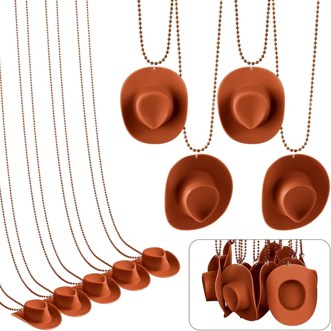 Tudomro 24 Pcs Cowgirl Cowboy Hat Necklaces Cowboy Party Favors Mini Hats Necklaces with Western Cowgirl Hat Bachelorette Birthday My First Rodeo Decoration Horse Party Favors(Rustic Style)