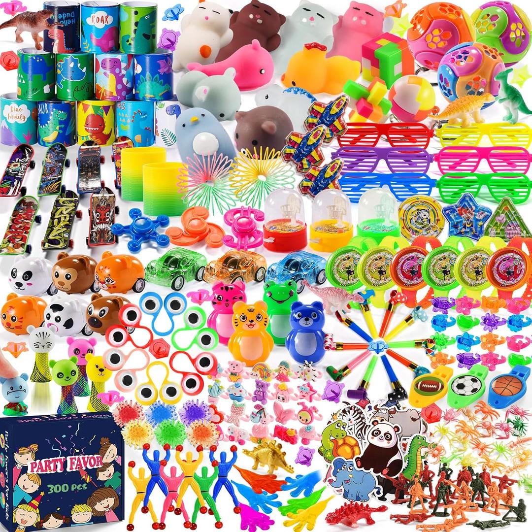 300 PCS Party Favor for Kids Goodie Bags Stuffers, Prize Box Toys for Kids Classroom Bulk, Small Fidget Toys Pinata Fillers, Treasure Chest for Students Rewards, Carnival Prizes, Birthday Gifts