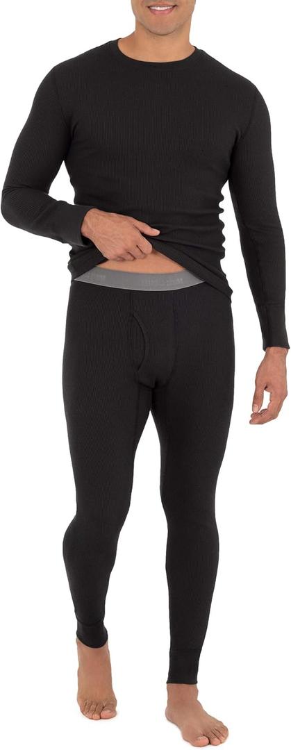 Fruit of the Loom Men's Recycled Waffle Thermal Underwear Set (Top and Bottom) (Medium, Black)