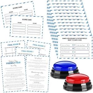 Halloscume Father's Day Friendly Feud Game with 2 Answer Buzzers, Feud Cards for Family Game Night Fun Trivia Quiz for Party Office Class Groups Team Building