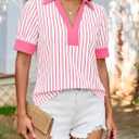 Tankaneo Womens Short Puff Sleeve Tops Summer Color Block Blouses Shirts (M)