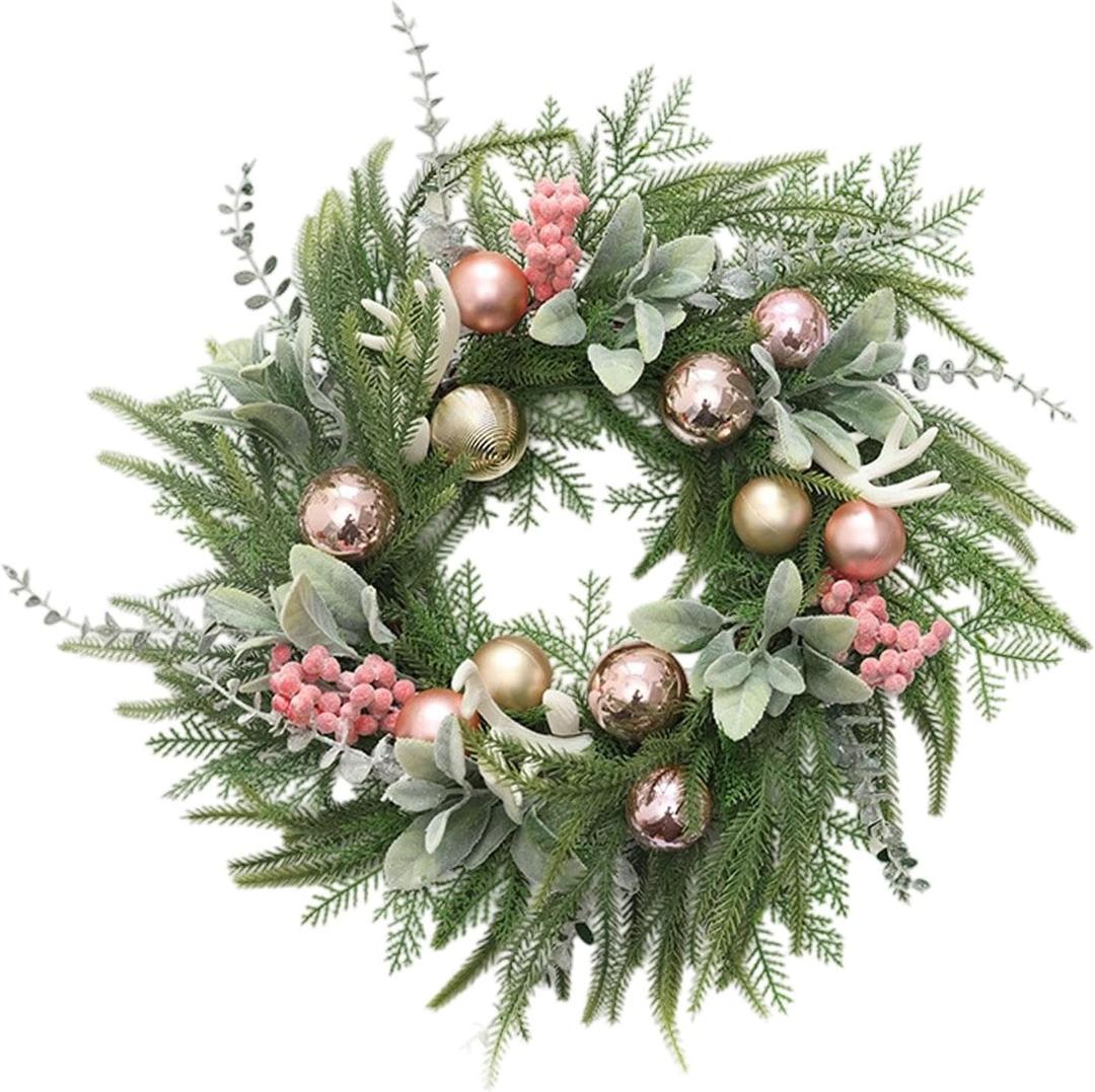 Christmas Wreath Xmas Decor with Balls Wall Hanging Ornament Artificial Wreath for Indoor Outdoor, Wall, Holiday, Window Shop