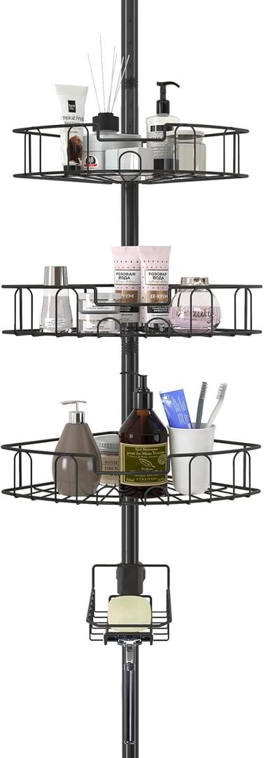 YeYeBest Rustproof Shower Caddy for Bathroom, Bathtub Storage Organizer with 4 Adjustable Baskets, 39-125 Inch Shower Corner Caddy with Tension Pole for Shampoo Accessories, Black