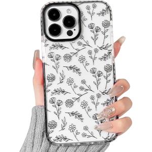 NITITOP Compatible for iPhone 13 Pro Max Case Cute Flower Floral Clear for Women Girl Ultra Slim Crystal Shockproof Soft TPU Anti-Yellow Protective Phone Cover - Clear Black