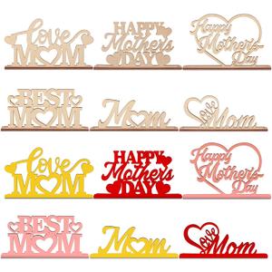 Cinnvoice 6 Pcs Mother's Day Crafts Color Your Own Happy Coloring Wooden Mom Tabletop Signs Decorations Set Happy Mother's Day Love Good Mom Wooden Crafts Gifts for Painting DIY Home Table Decor