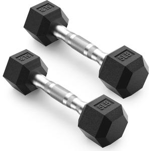 PAPABABE HEX Dumbbell Set 5lb, Rubber Encased Home Gym Dumbbells, Exercise & Fitness Weights Dumbbells for Women & Men, Hand Weight for Strength Training