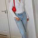 Button Shirts for Women Ruched Long Sleeve Collared Casual Dressy Tops V Neck Blouse (White, M)