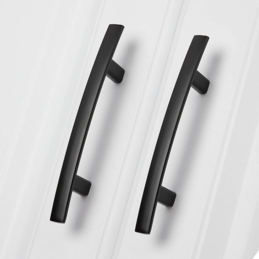 12 x homdiy 20 Pack Cabinet Handles Black Cabinet Pulls 3" Hole Centers Kitchen Pulls Matte Black Curved Arch Handles for Dresser Cupboard Door Hardware, Zinc Alloy