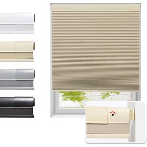 Tonature No Drill Cellular Shades for Indoor Windows, Thermal Insulating & Noise Reducing Honeycomb Blinds, Free Stop Cordless Blackout Shades, Beige, 35 1/2" W x 64" H