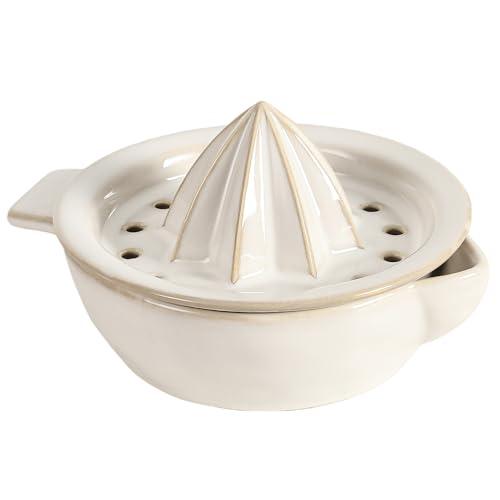 Ceramic Citrus Lemon Orange Juicer Manual Squeezer, Hand Juicer Reamer Rotation Press with 6.8oz Bowl, Strainer Lid, Spout, Handle, Dishwasher Safe, Easy to Clean