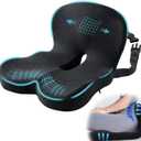 Ergonomic Seat Cushion with Adjustable Strap, Memory Foam Office Chair Seat Cushion with L-Shaped Design, Car Seat Cushion Fits for Truck Driver Semi Truck, Gaming Chair, Desk, Dark Gray