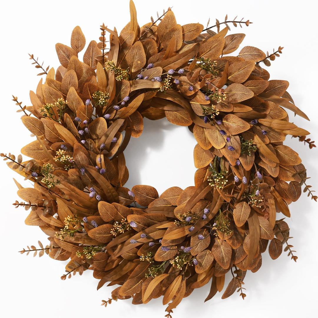 Waipfaru 26" Fall Wreath, Artificial Eucalyptus Wreath for Front Door