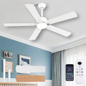 56inch Modern White Ceiling Fans with Lights and Remote/App Control, Dimmable LED, Reversible DC Motor, Noiseless, 6 Speeds Low Profile Ceiling Fan for Livingroom Indoor/Outdoor Use 56inch Modern White Ceiling Fans with Lights and Remote/App Control, Dimmable LED, Reversible DC Motor, Noiseless, 6 Speeds Low Profile Ceiling Fan for Livingroom Indoor/Outdoor Use