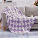 WRENSONGE Checkered Throw Blanket, Purple Soft Cozy Fluffy Warm Hand Made Throw Blankets for Couch, Sofa, Chair, Bed, Camping, Picnic, Travel Lightweight Bed Blanket - 60"*80", Twin