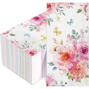 Tatuo 100 Pcs Floral Guest Napkins 3 Ply Watercolor Flower Dinner Paper Napkins Decorative Disposable Paper Hand Towels for Wedding Birthday Baby Shower Bridal Shower Tea Party Decor (4 x 8 Inch)