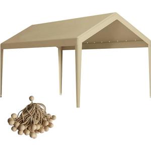 Carport Replacement Canopy, Replacement Top Cover for 10' x 20' Carport Frame, 180G PE Fabric Waterproof & UV Protected Tarp with Ball Bungees, Beige (Only Top Cover, Frame is not Included)