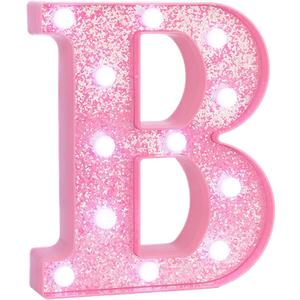 Pink Marquee Light Up Letters, Glitter Alphabet LED Letter Lights for Pink Birthday Party Decorations, Battery Operated Letter Sign for Girls Room Vanity Table Decor, Cool White Lights Letter B