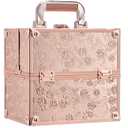 FRENESSA Makeup Train Case Cosmetic Box Portable Makeup Case Organizer 4 Trays Lock Travel Storage Organizer with Dividers Make Up Artist Vanity Hard Nail Spa Beauty Box Rose Gold Floral