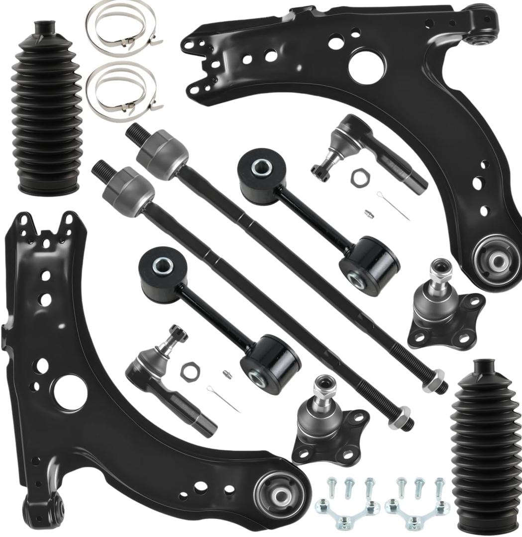 Front Lower Control Arm w/Ball Joint Fit for Volkswagen Golf 03-06, Beetle 01-10, Jetta A4 01-05 - 12 PCS Suspension Kit Sway Bar End Links K90355 1J0407365C K90357 1J0407366C K640176