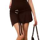MakeMeChic Women's Off Shoulder Short Sleeve Dress Y2K A Line Ruffle Hem Belted Short Dress (Medium)