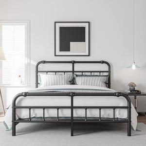 BOSRII King Size Bed Frame with Headboard and Footboard, 18 Inches High, 3500 Pounds Metal Slats Support for Mattress, No Box Spring Needed,Noise-Free, Black